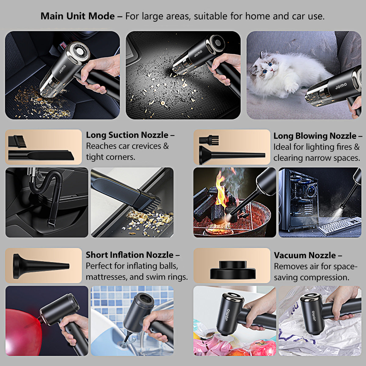 γ2025 NEWγJOMO 5-in-1 Cordless Handheld Car Vacuum 30000Pa Cleaner Mini Vacuum Brushless Motor