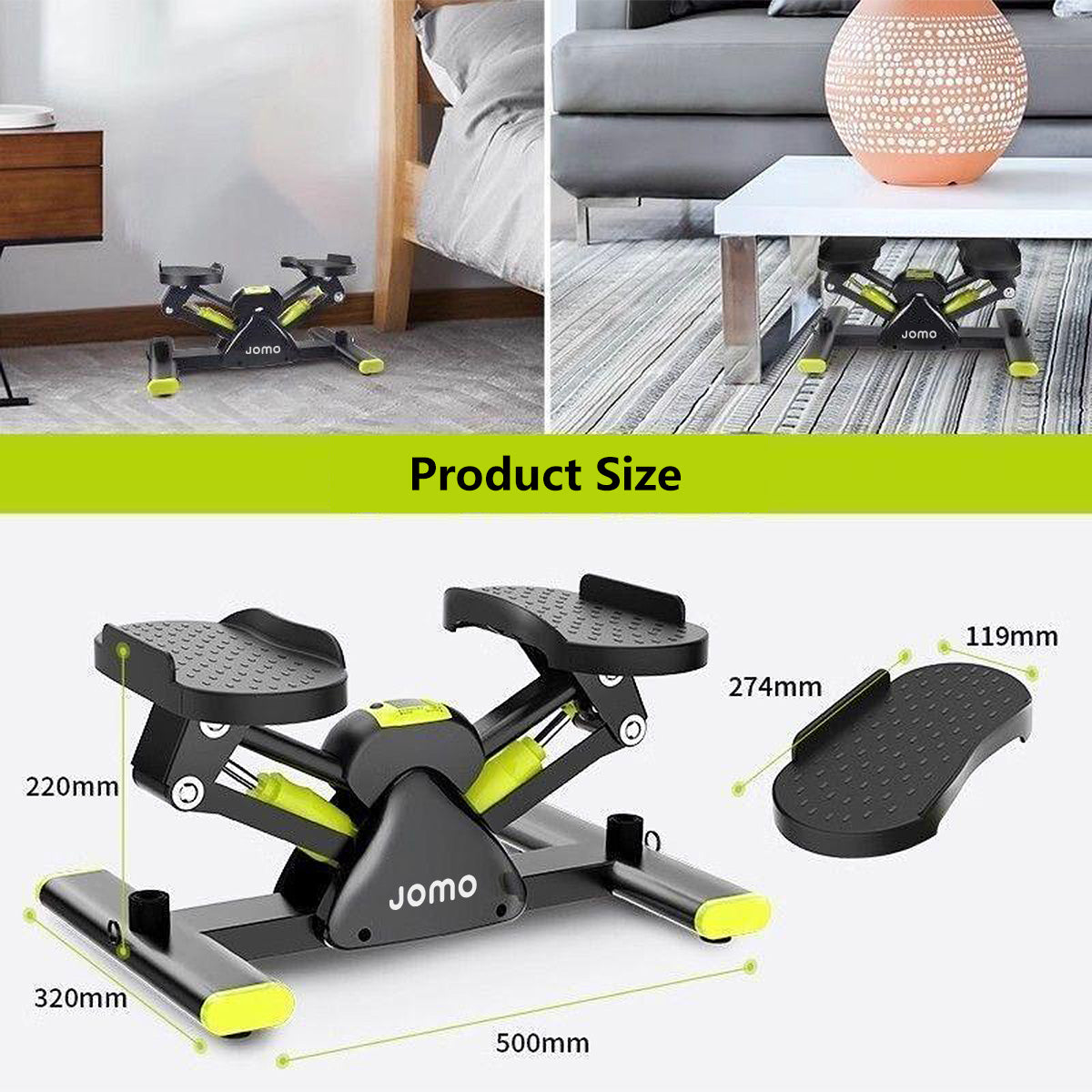 JOMO Indoor Mini Side Stepper with Resistance Band Mini-Stepper Machine V Stepper Home Fitness Exercise