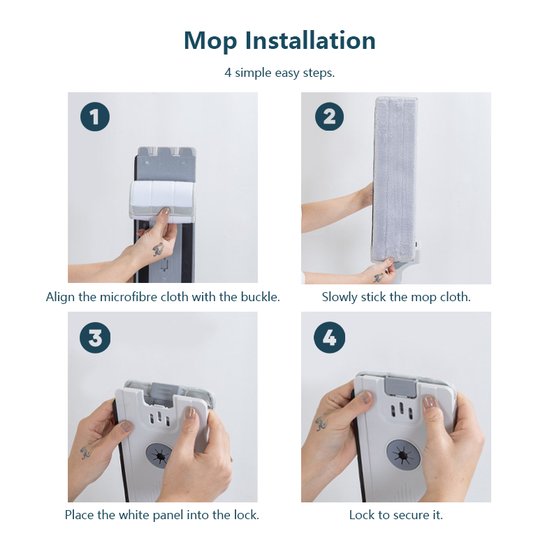 Portable Flat Floor Mop Wet and Dry Mop For Home Cleaning Powerful Absorption Microfibre Cloth