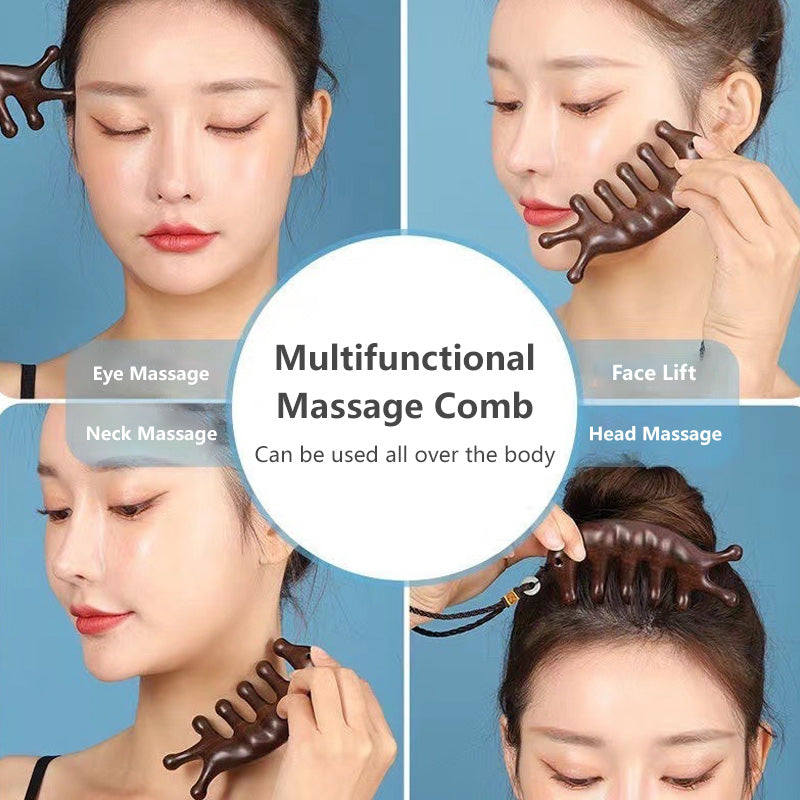 Multifunctional Massage Comb Sandalwood Meridian Massage Comb Helps Improve Blood Circulation