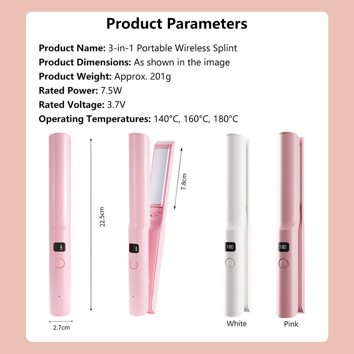 3-in-1 Portable Wireless Splint Dual-Use Hair Straightener