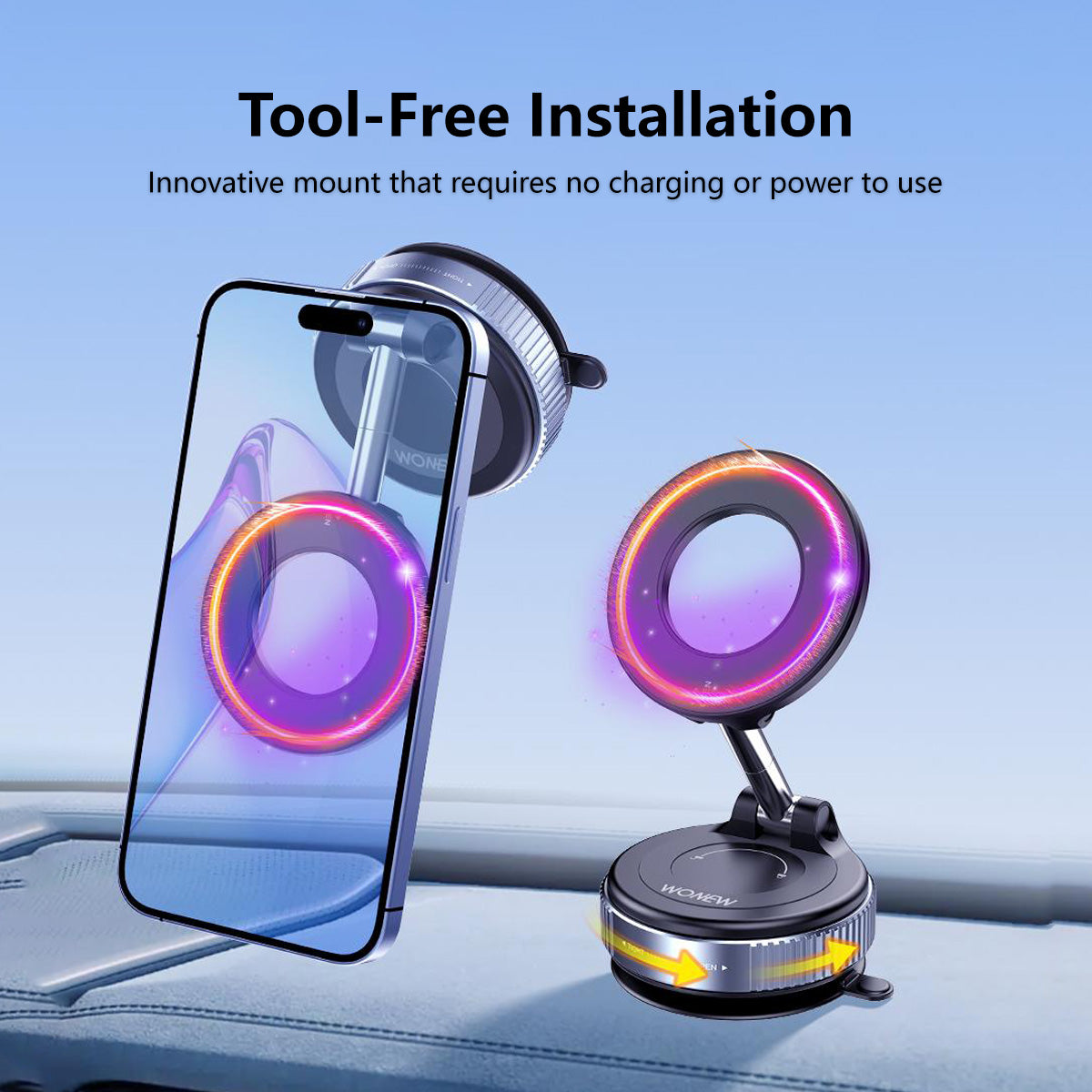 360° Adjustable Magnetic Vacuum Phone Holder Adjustable Angle Foldable Strong Vaccum Magnet Works For Any Surface