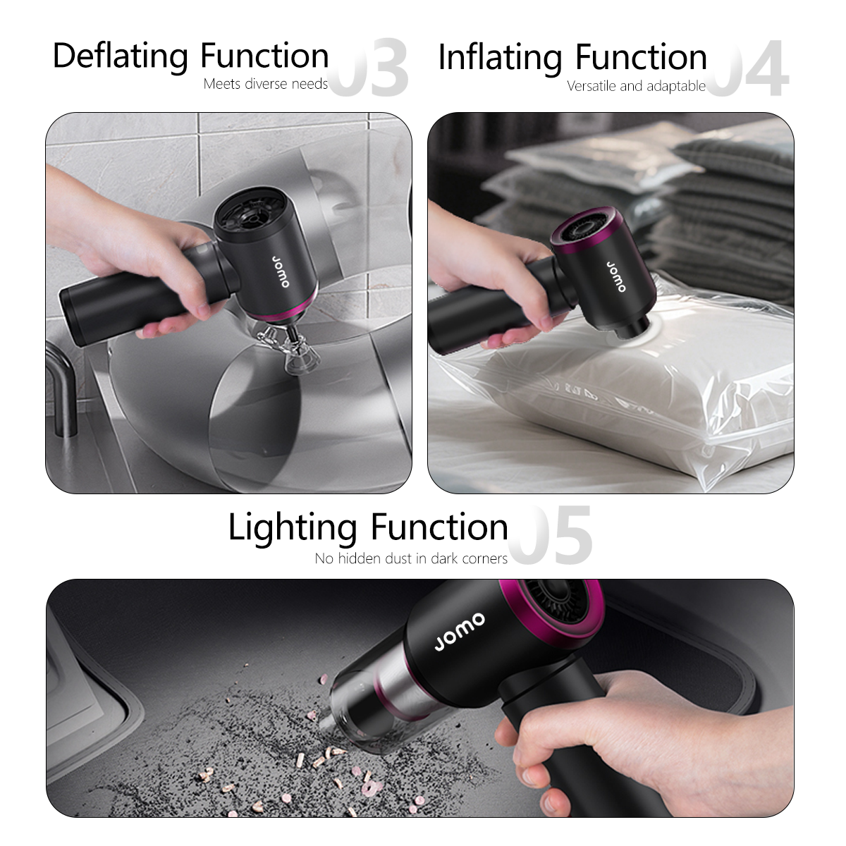5-in-1 Handheld Vacuum 25000Pa Blow Suction Inflate Pump LED Light Functions Lightweight 420g