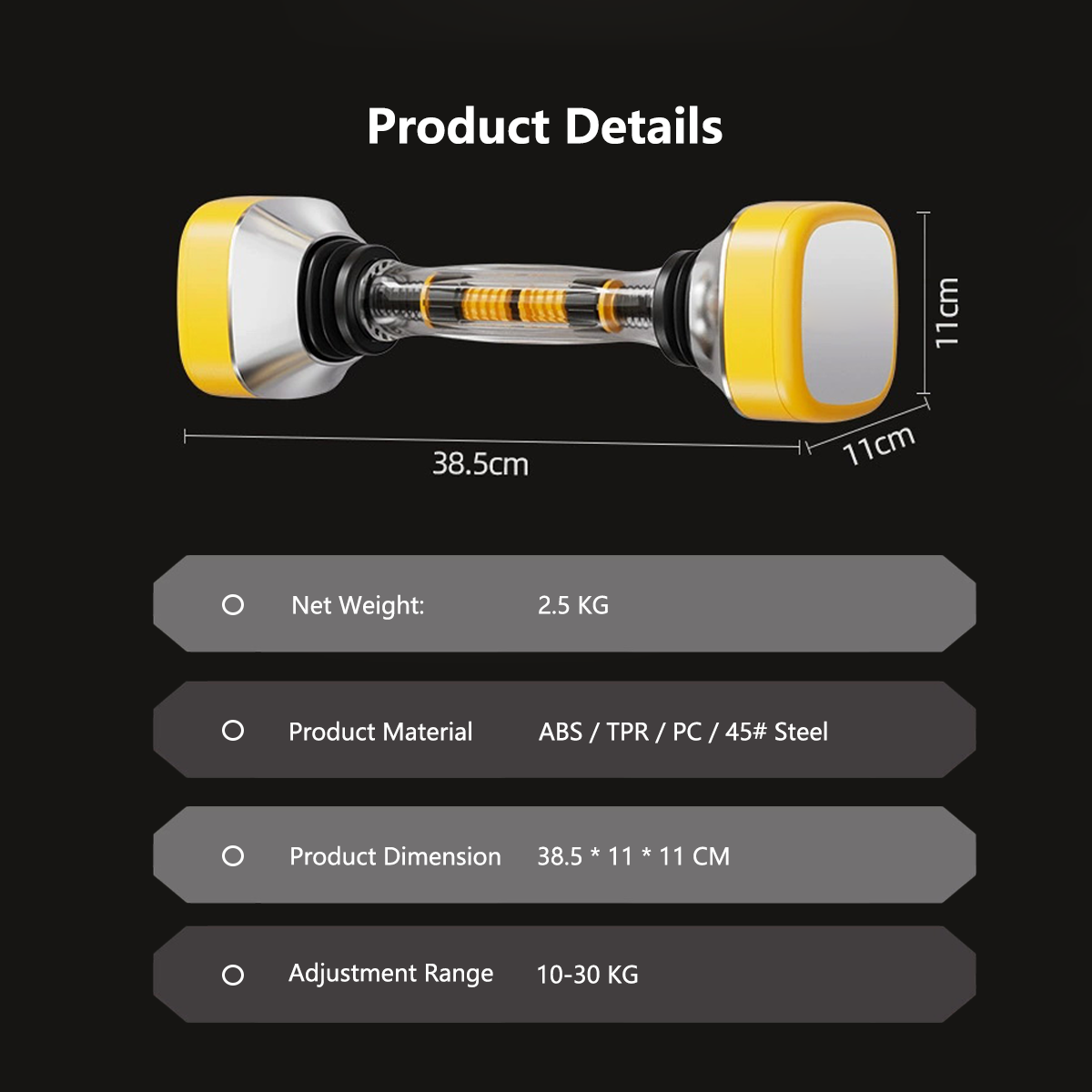 JOMO Adjustable Swing Dumbbell 10-30kg ABS Steel Full Body Home Gym Trainer Adjustable Resistance