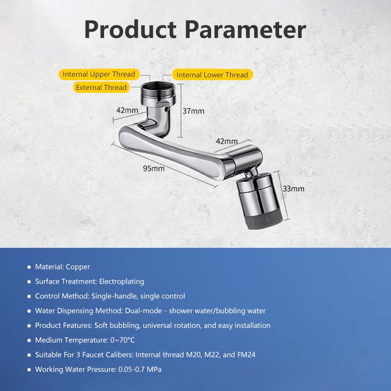 Faucet Arm Aerator Rotatable Triple Rotation Water Purification Filter Universal Threads Copper