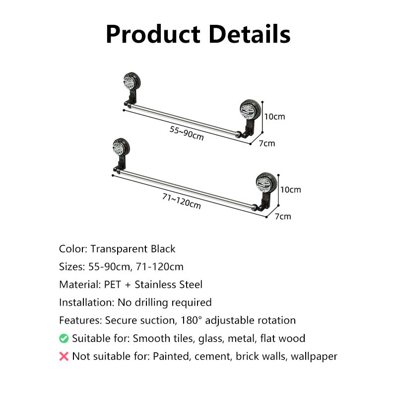 Adjustable Towel Rack ā Drill-Free, 180° Rotating, Adjustable Wall-Mounted, Strong Suction, Space-Saving