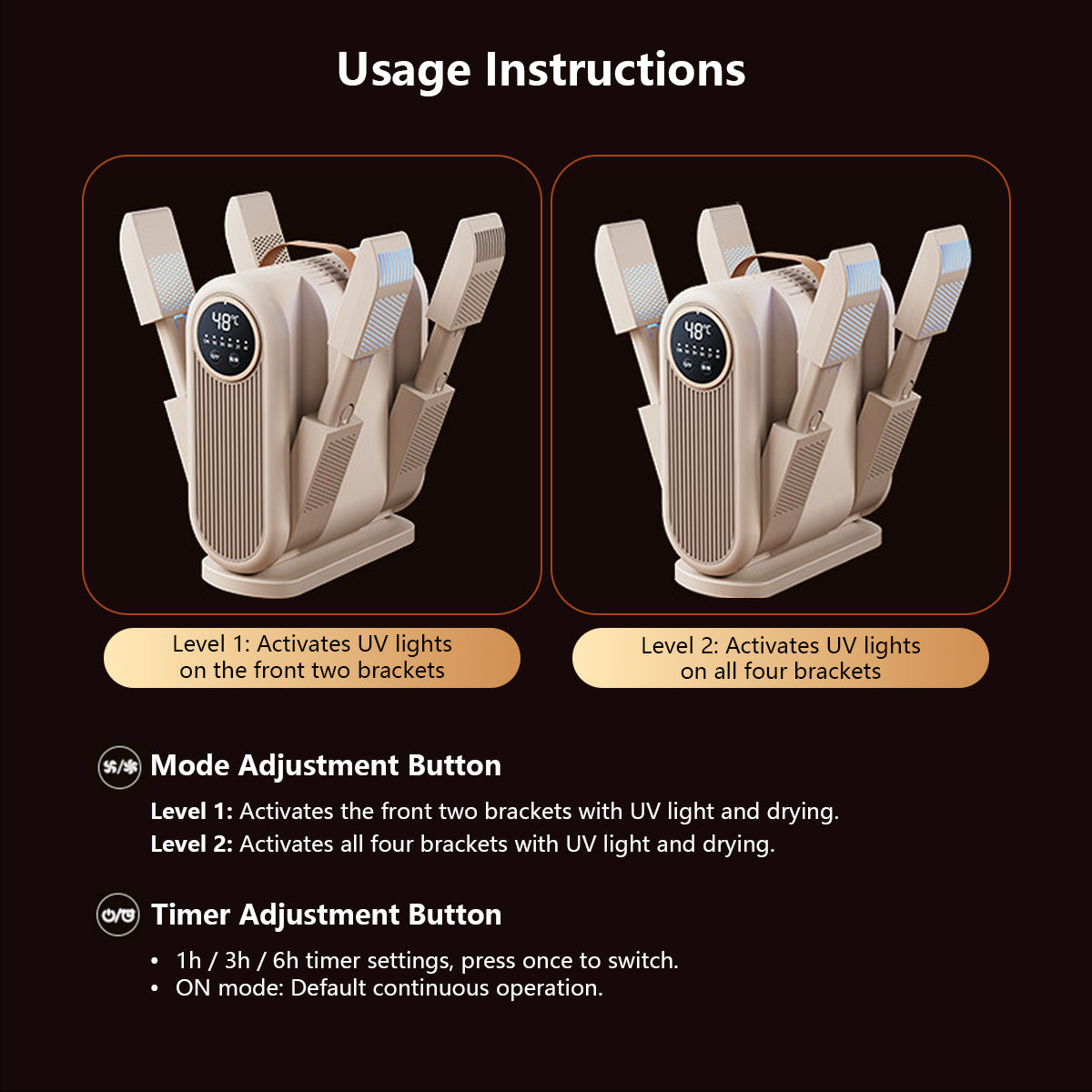 Four-Head Sunlight Shoe Dryer Timer Adjustment Temperature Control Footwear Deodorizer & Dryer