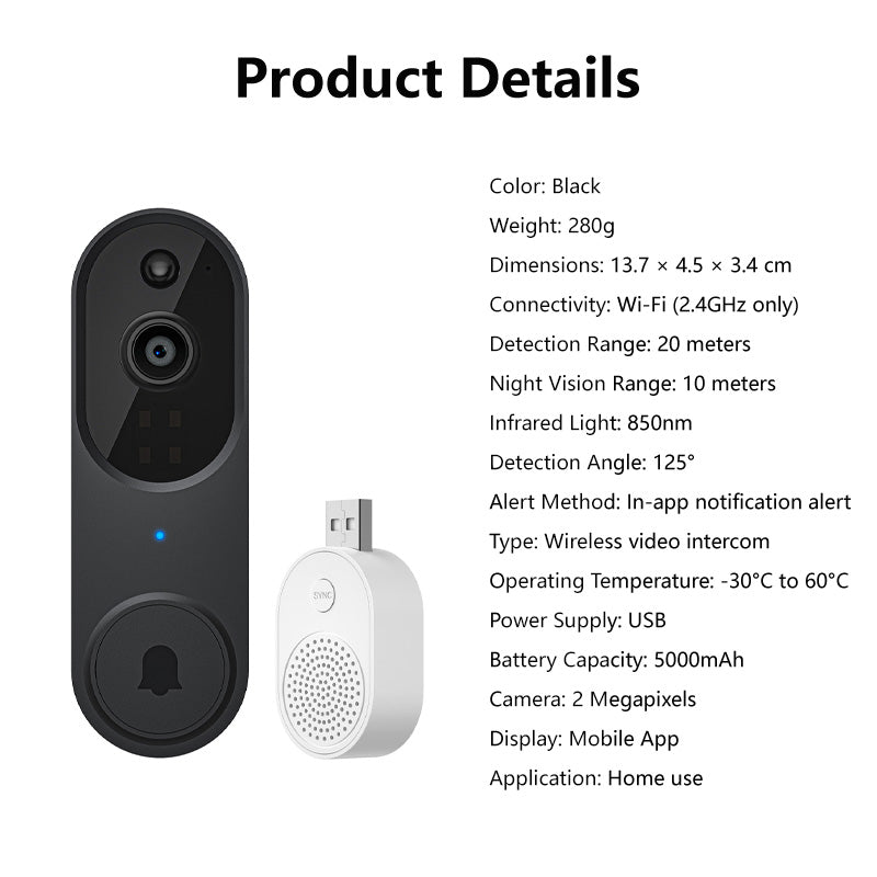High-Definition Ai-Smart Camera Doorbell Wireless Video Doorbell with Camera & Motion Detection