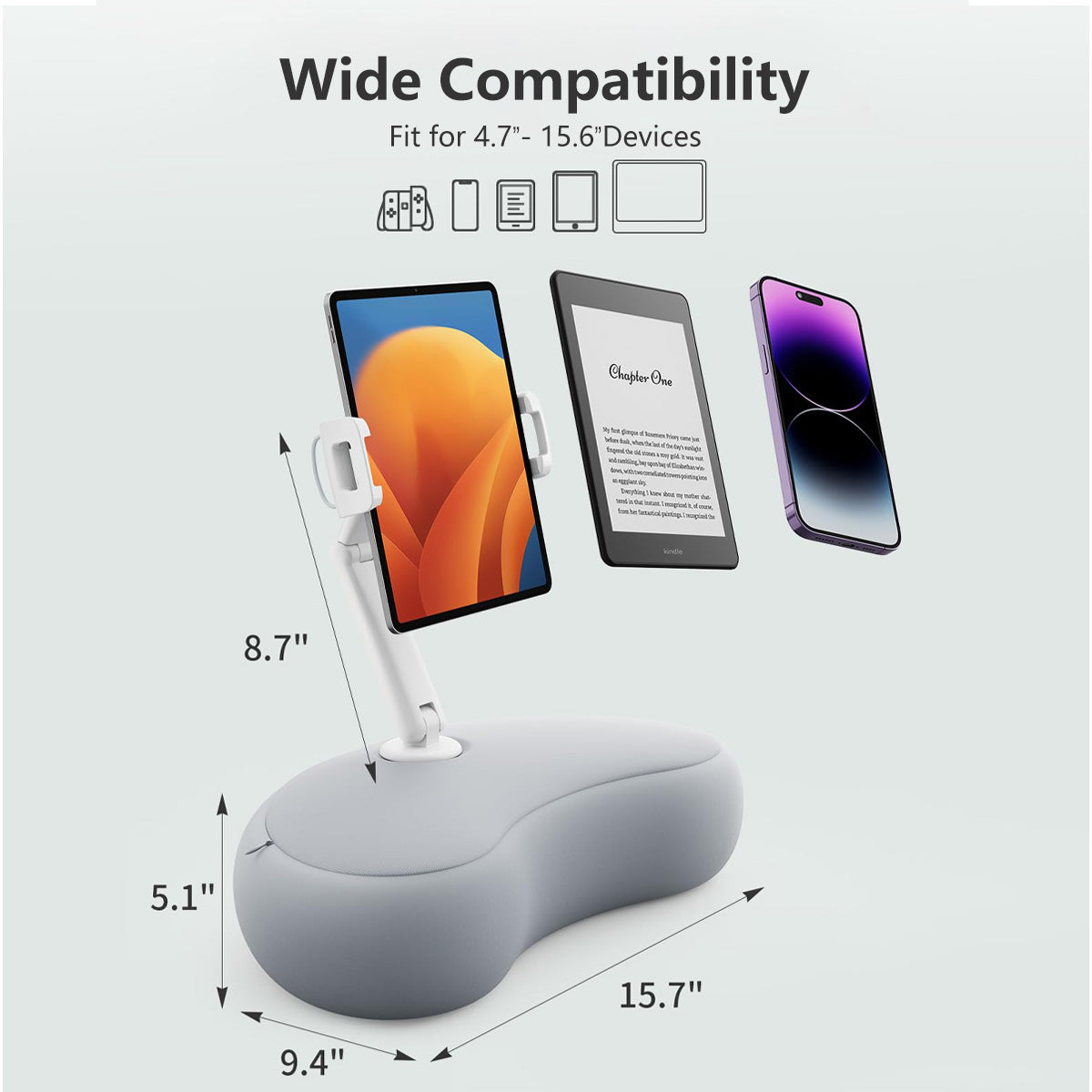 Multifunctional Pillow with Phone Holder Tablet Holder Flexible Arm Design 360° Rotatable Clamp