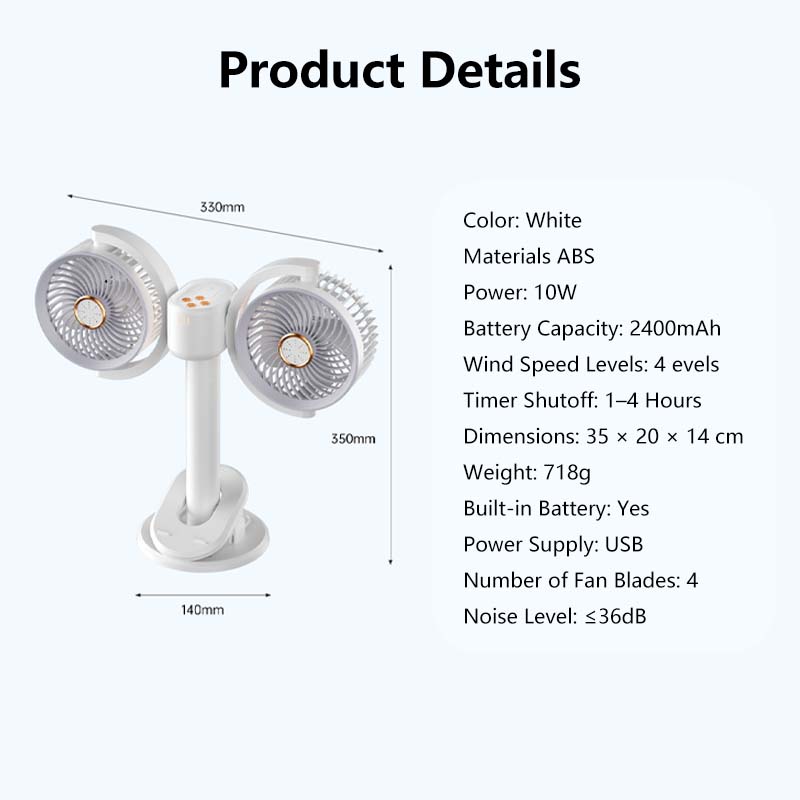 Dual-Head Wireless Circulation Fan with Adjustable Height & 4 Wind Speeds 360Β° Rotation and Quiet Cooling