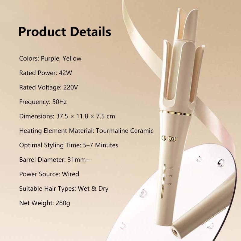 Premium Automatic Hair Curling Iron with Rotating Ceramic Barrel Fast Heat Anti-Frizz Styling Tool