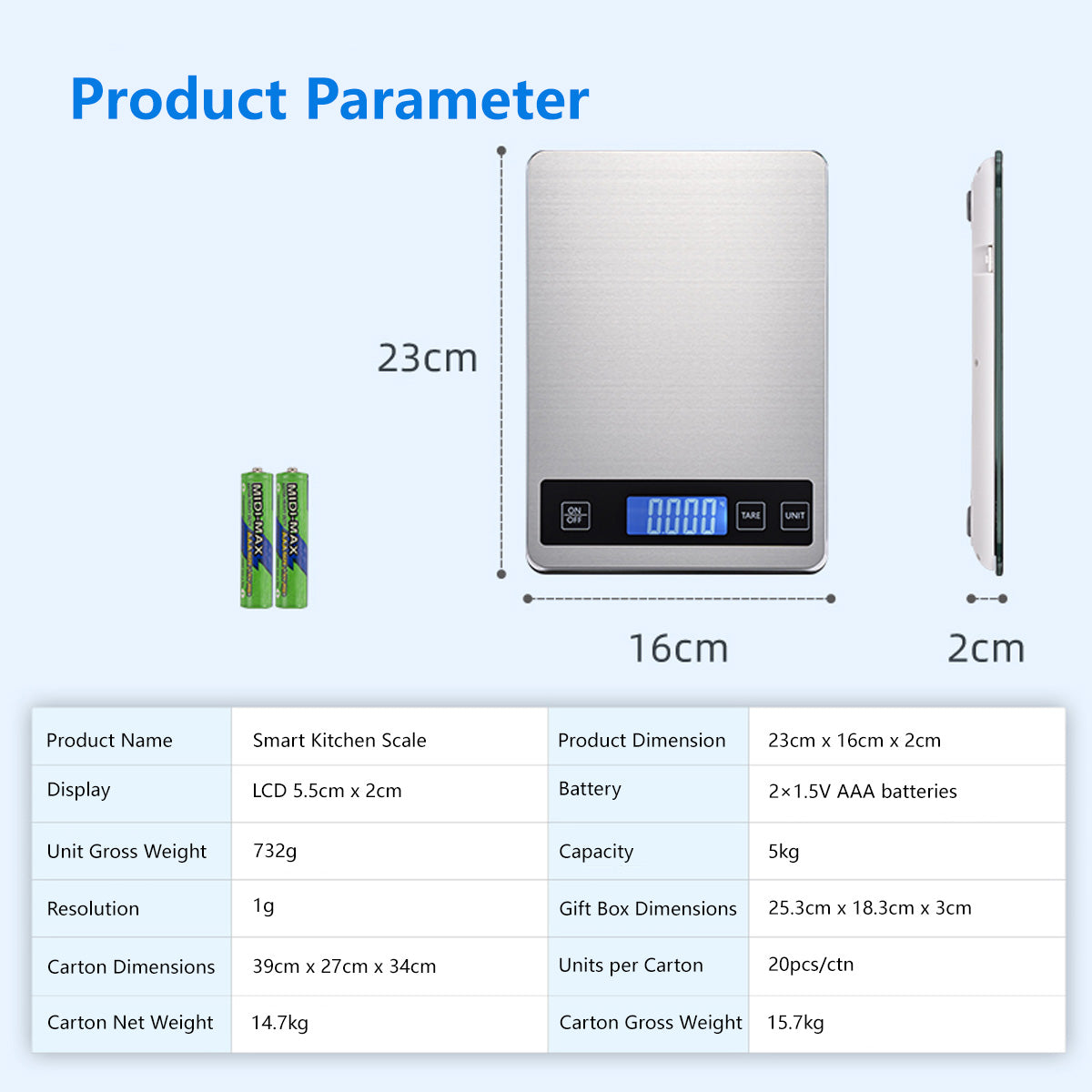 ✨Smart Kitchen Scale ✨ Smart Unit Conversion High Precision 1g LCD Display with Backlight Tare Function