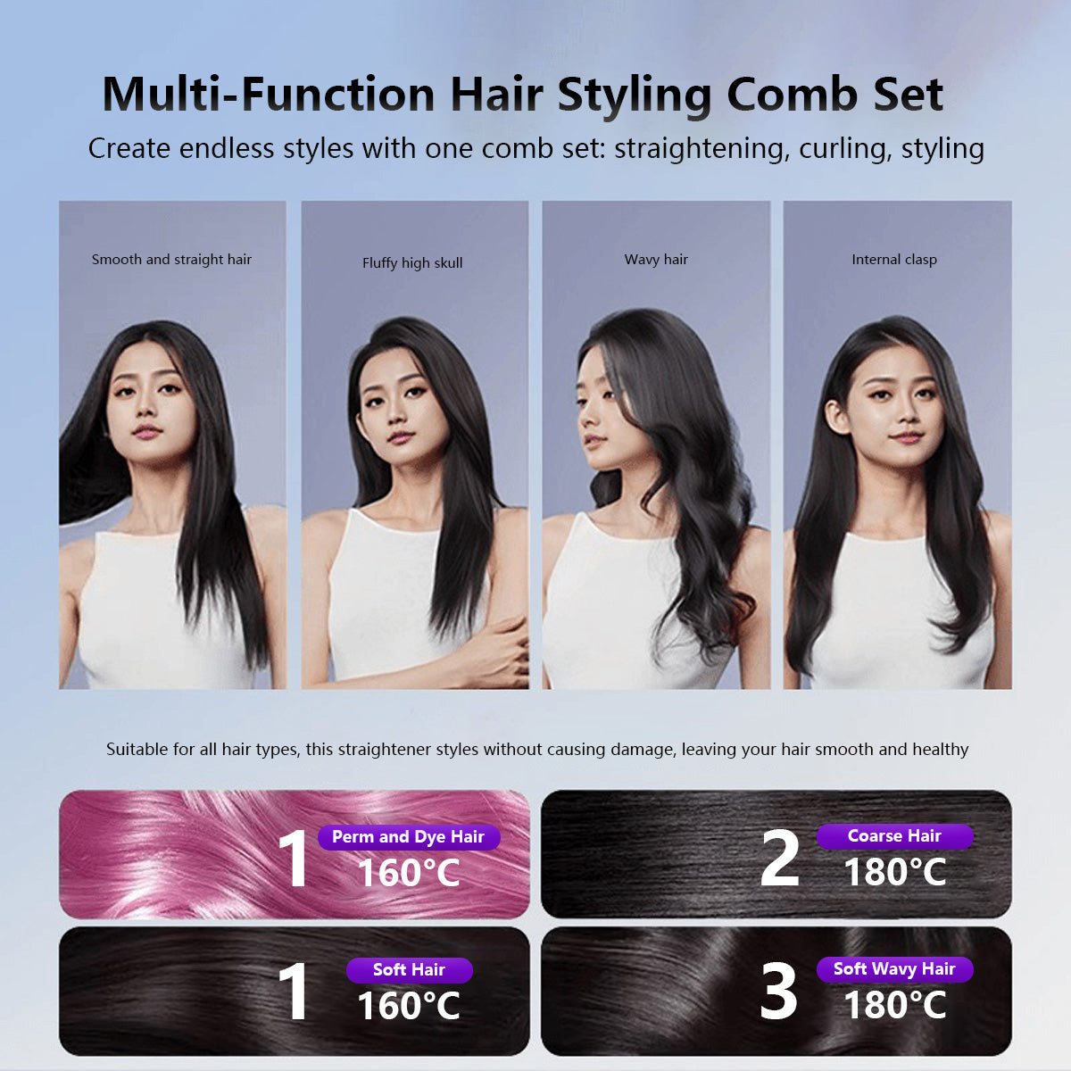 Portable Hair Straightener Comb Negative Ions Keratin Coated Hair Straightener Type-C Charging