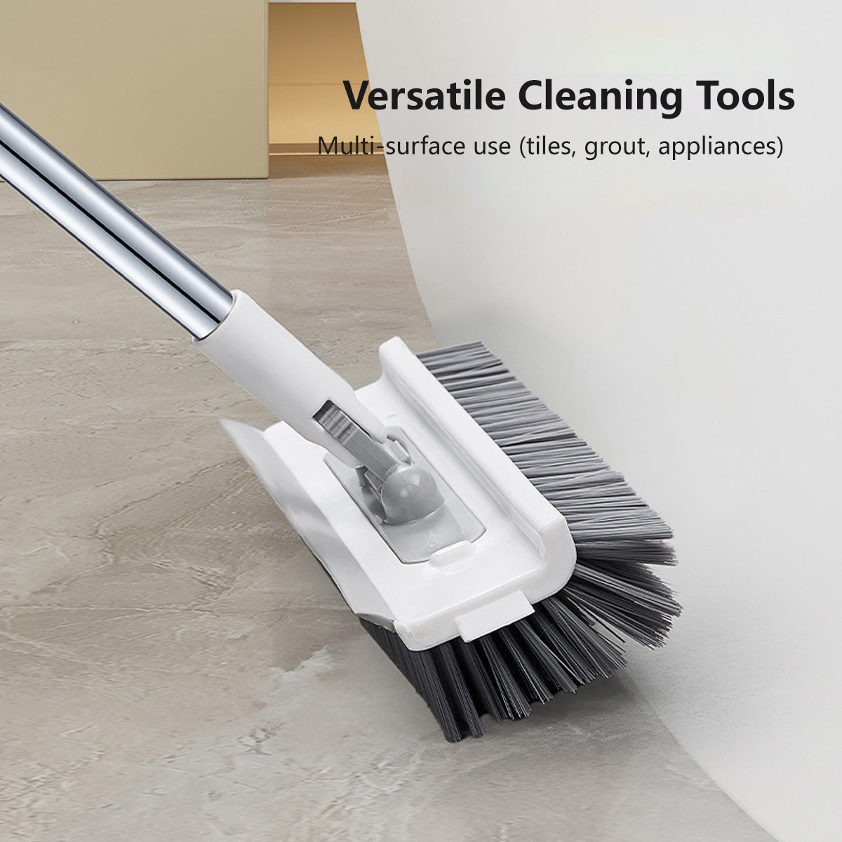 Multi-Purpose 5-in-1 Floor Brush Zero Water Residual Built-In Squeegee Flexible Rotating Head Stiff Bristle