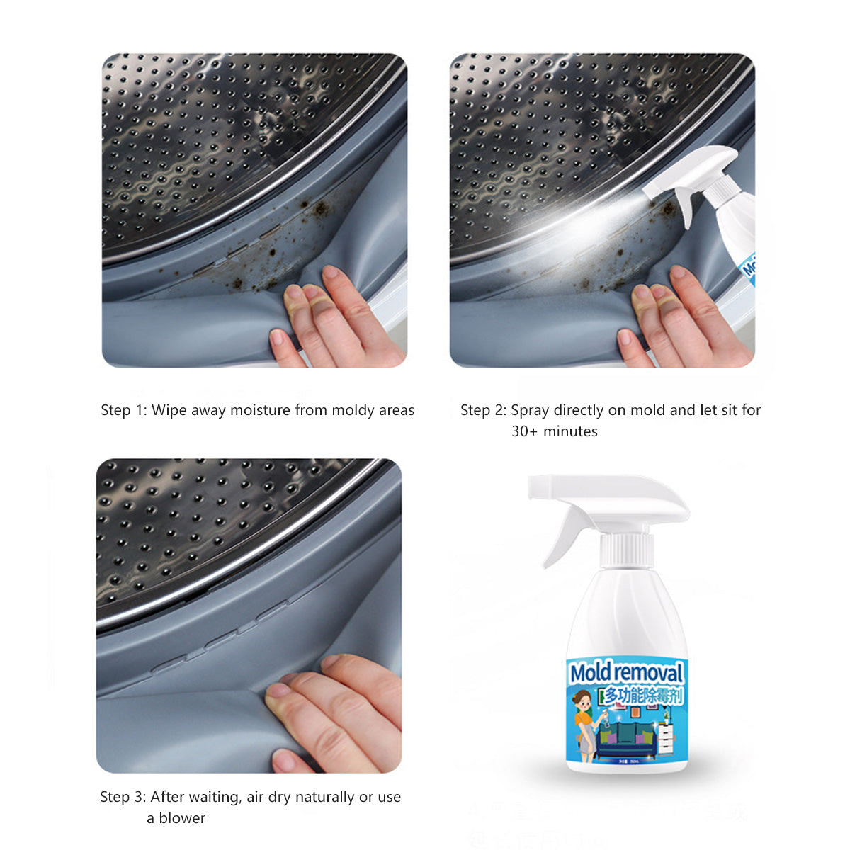 Multipurpose Mold Remover Spray Fast-Acting Spray Penetrates Deep Eliminates Stains & Odors Safe for Home Use (350ml)