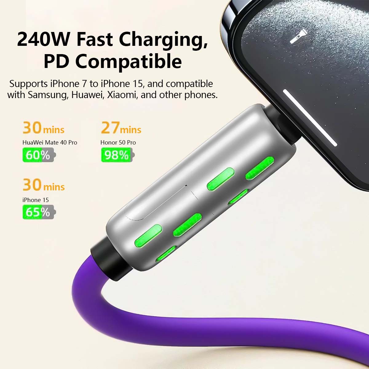 4-in-1 Colorful Breathing Light Fast Charging Cable (1m / 2m)