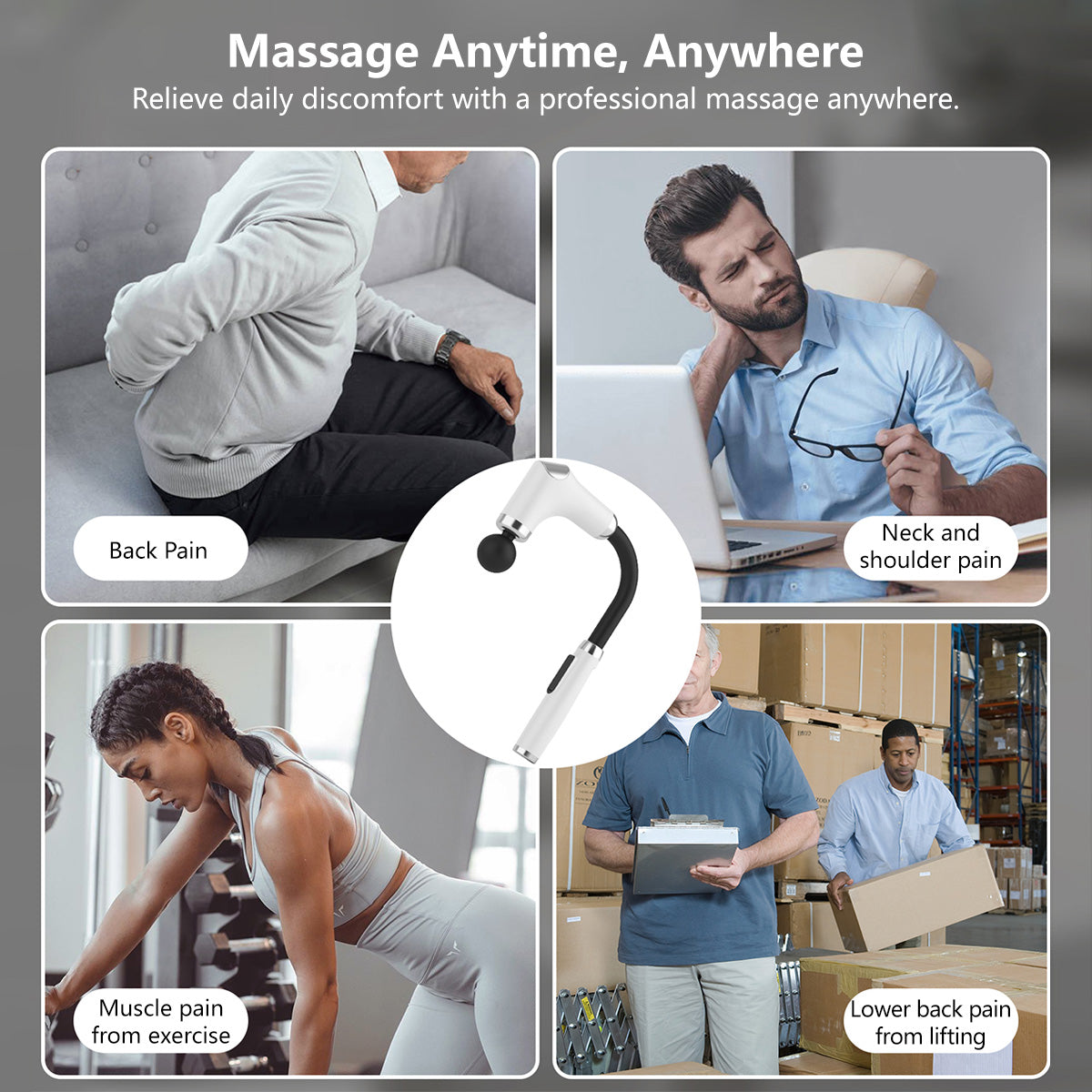 Deep Rolling Massager Long-Handle Curved-Head Fascia Gun with 8 Massage Heads