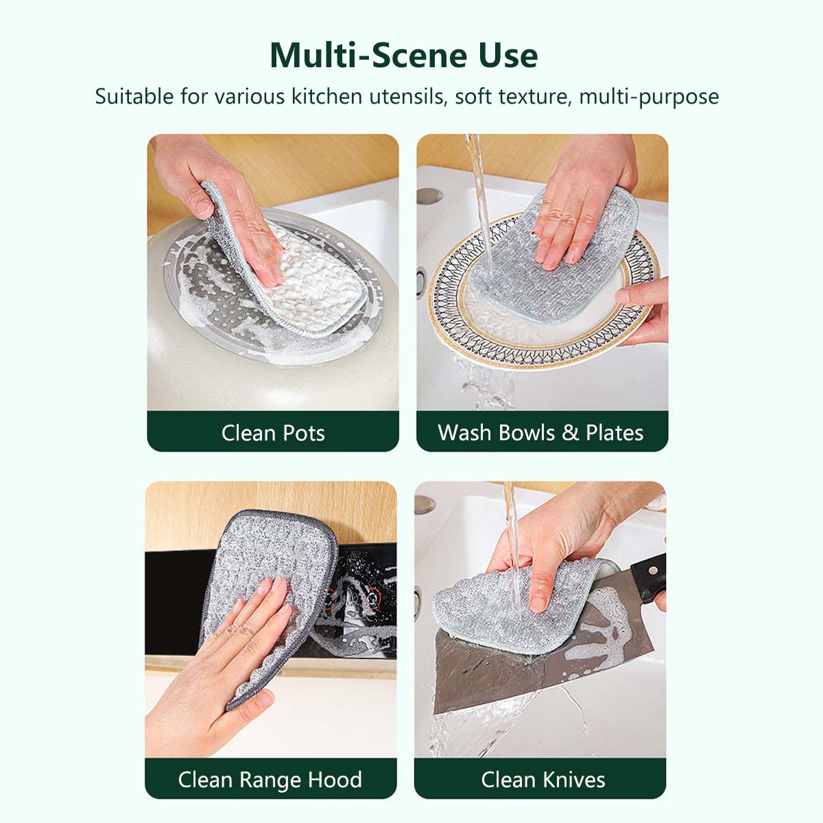 Silver Thread Dish Cloth Double-Sided Strong Stain Removal Safe on Surfaces (10 pieces per pack)