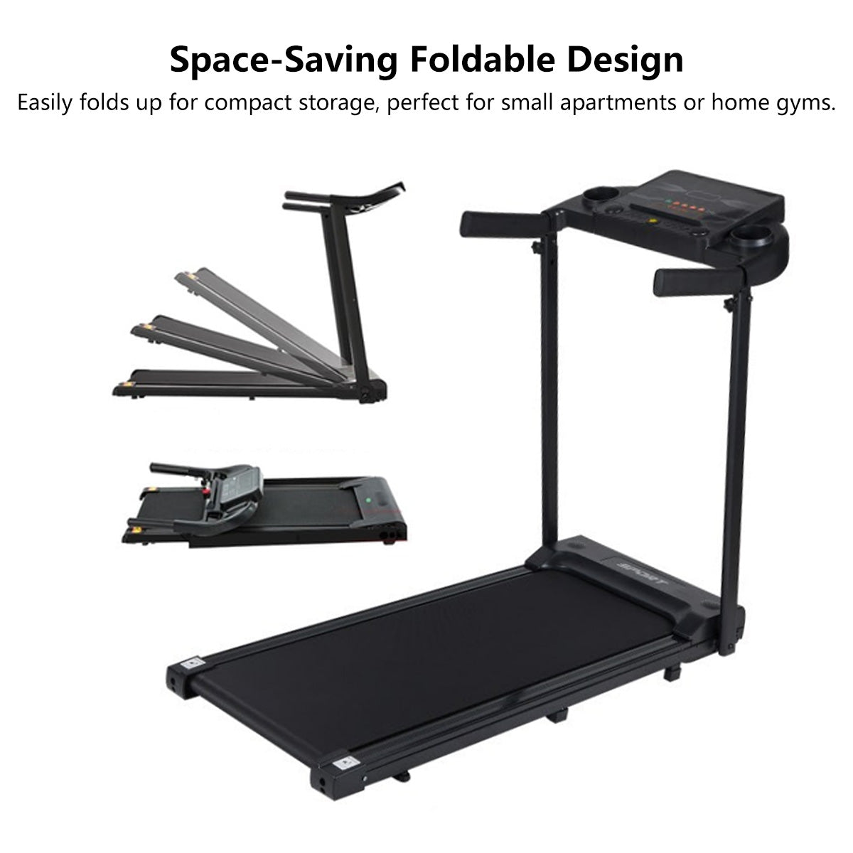 Smart Foldable Treadmill Adjustable Incline, Shock Absorption, Heart Rate & Bluetooth