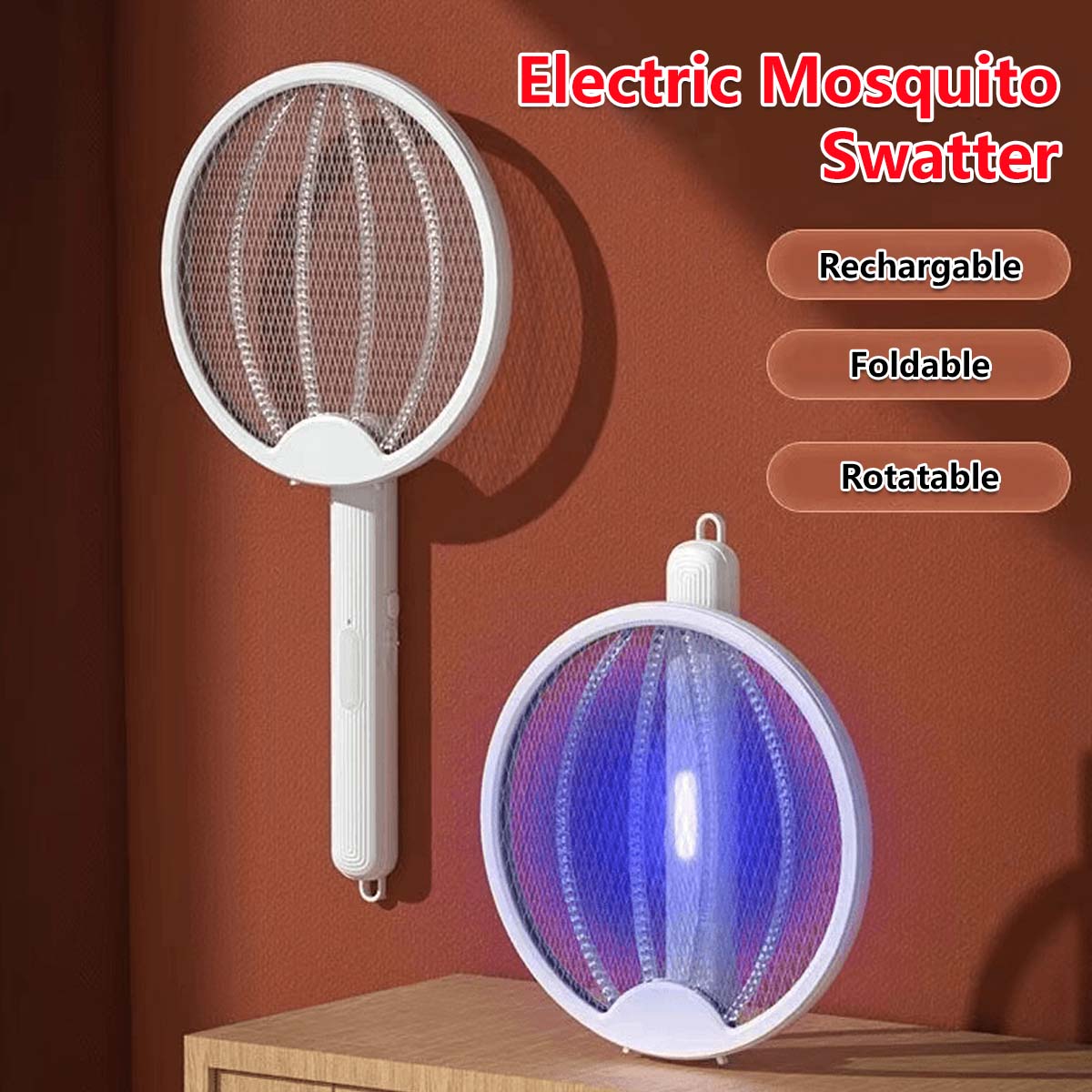 Foldable Electric Mosquito Killer Racket Mosquito Swatter USB Rechargeable Mosquito Lamp Repellent
