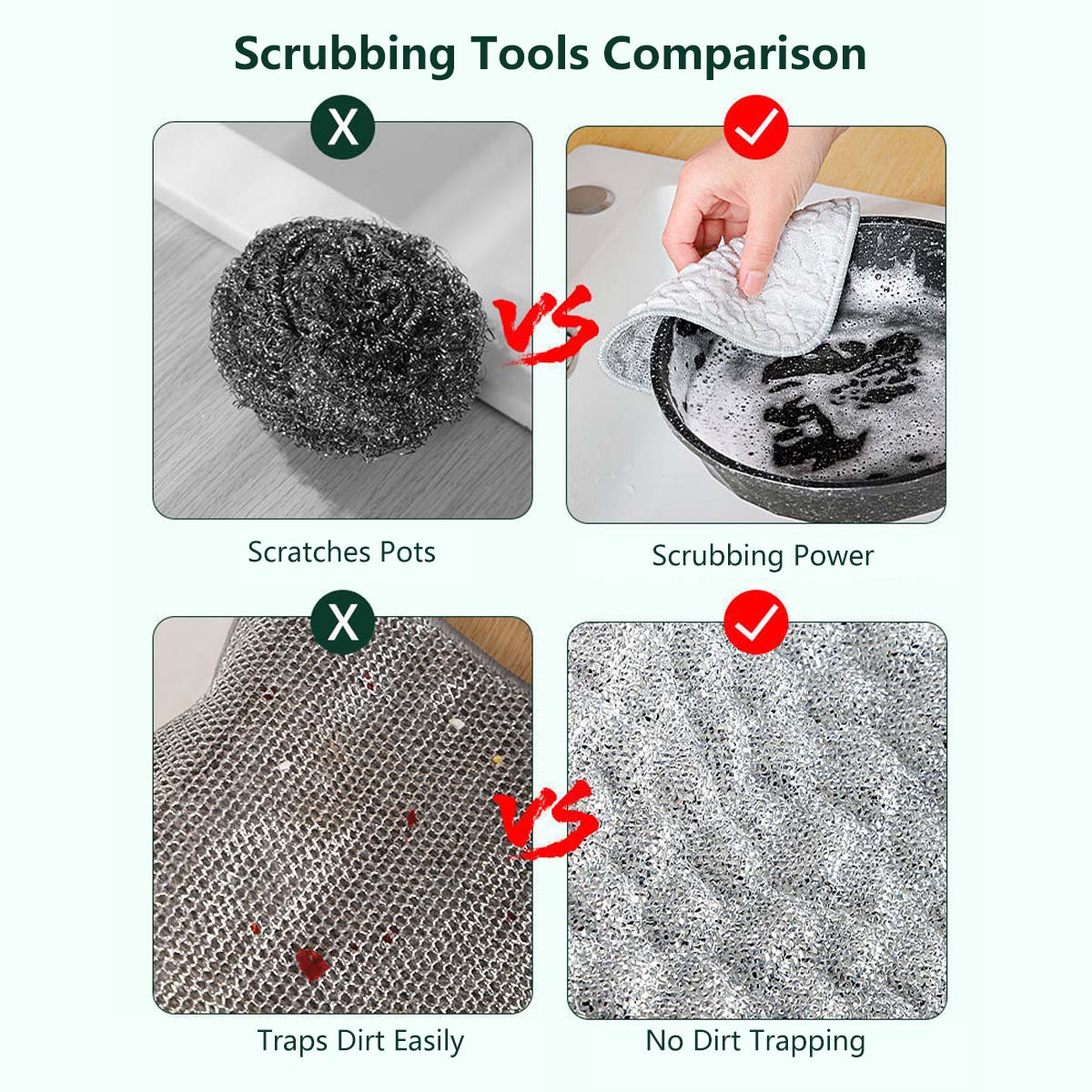 Silver Thread Dish Cloth Double-Sided Strong Stain Removal Safe on Surfaces (10 pieces per pack)