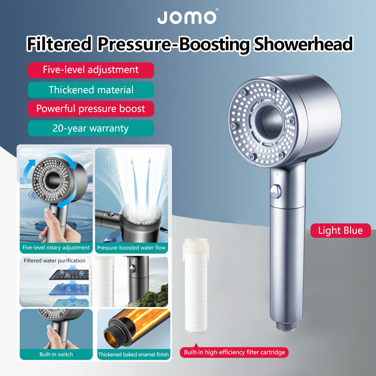 Filtered Pressure-Boosting Showerhead