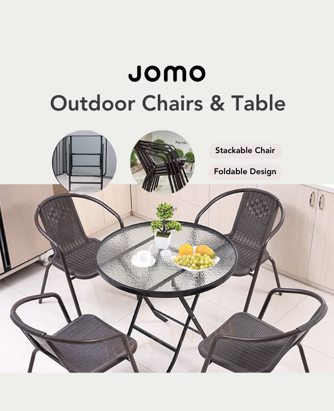 Outdoor Chairs Table Set Balcony Coffee Table Leisure Rattan Chairs Glass Table Foldable Table