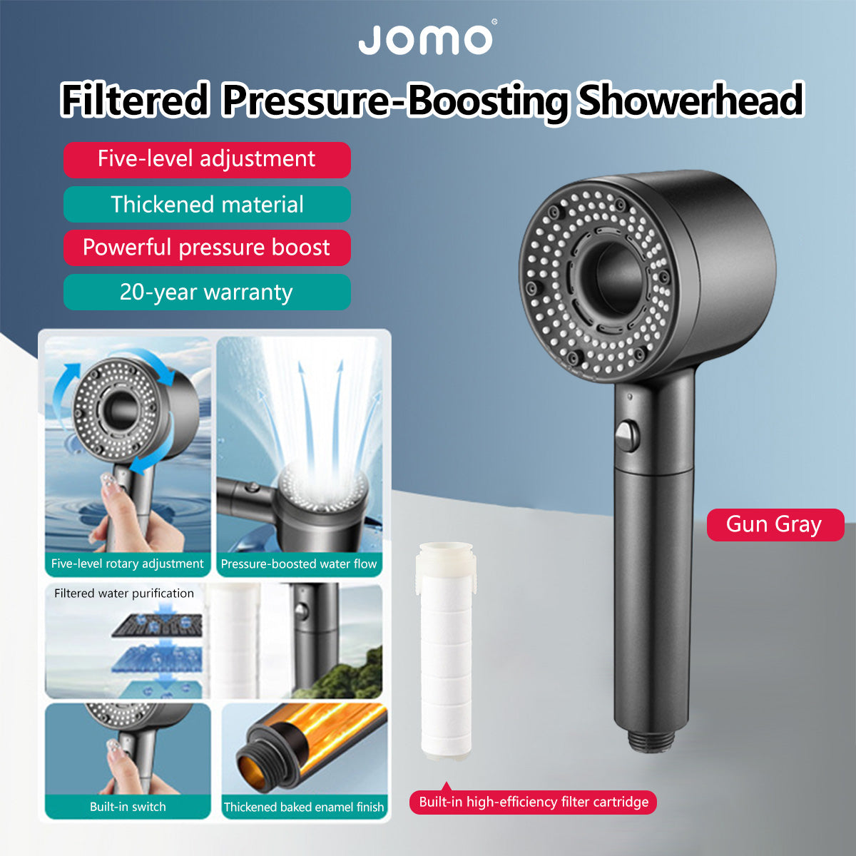 Filtered Pressure-Boosting Showerhead