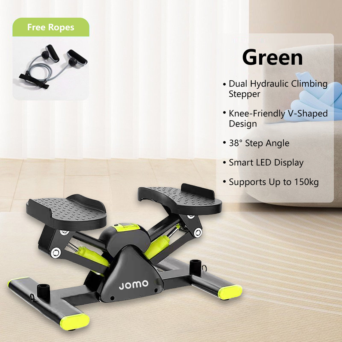 JOMO Indoor Mini Side Stepper with Resistance Band Mini-Stepper Machine V Stepper Home Fitness Exercise