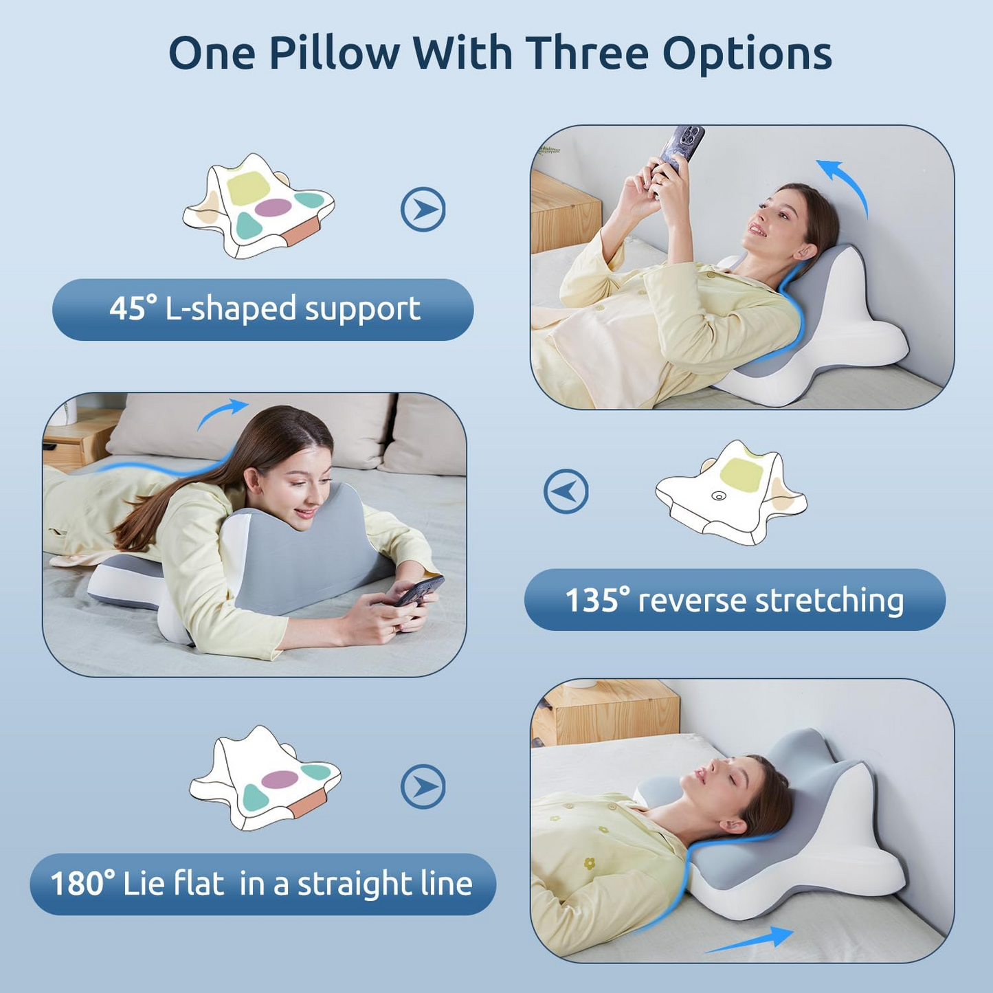 Contour Memory Foam Pillow for Sleeping, Ergonomic Neck Pillow for Side, Back & Stomach Sleepers, Pain Relief Support