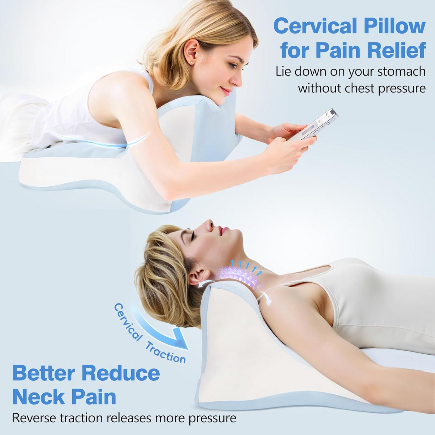 Contour Memory Foam Pillow for Sleeping, Ergonomic Neck Pillow for Side, Back & Stomach Sleepers, Pain Relief Support