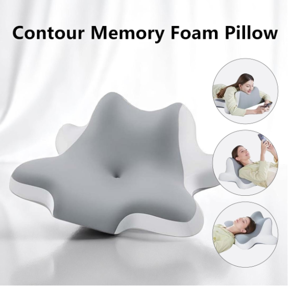 Contour Memory Foam Pillow for Sleeping, Ergonomic Neck Pillow for Side, Back & Stomach Sleepers, Pain Relief Support