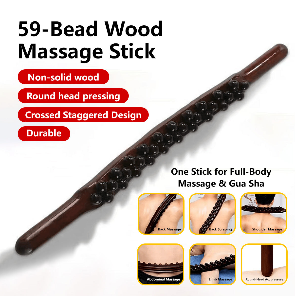 59-Bead Non-Solid Wood Massage Stick