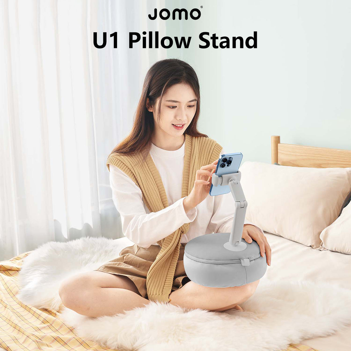 Multifunctional Pillow with Phone Holder Tablet Holder Flexible Arm Design 360° Rotatable Clamp