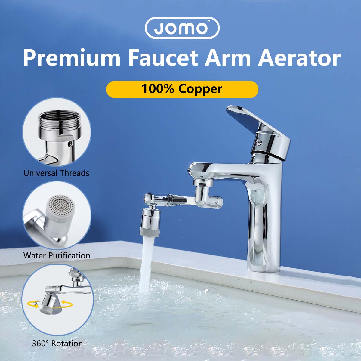 Faucet Arm Aerator Rotatable Triple Rotation Water Purification Filter Universal Threads Copper