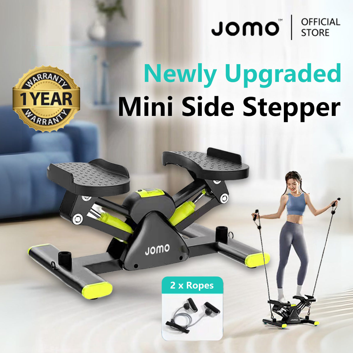 JOMO Indoor Mini Side Stepper with Resistance Band Mini-Stepper Machine V Stepper Home Fitness Exercise