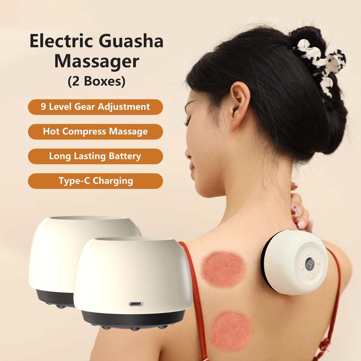 Portable Electric Guasha Massage 8 Level Gear Adjustment Type-c Charging Lightweight Hot Compress Massager