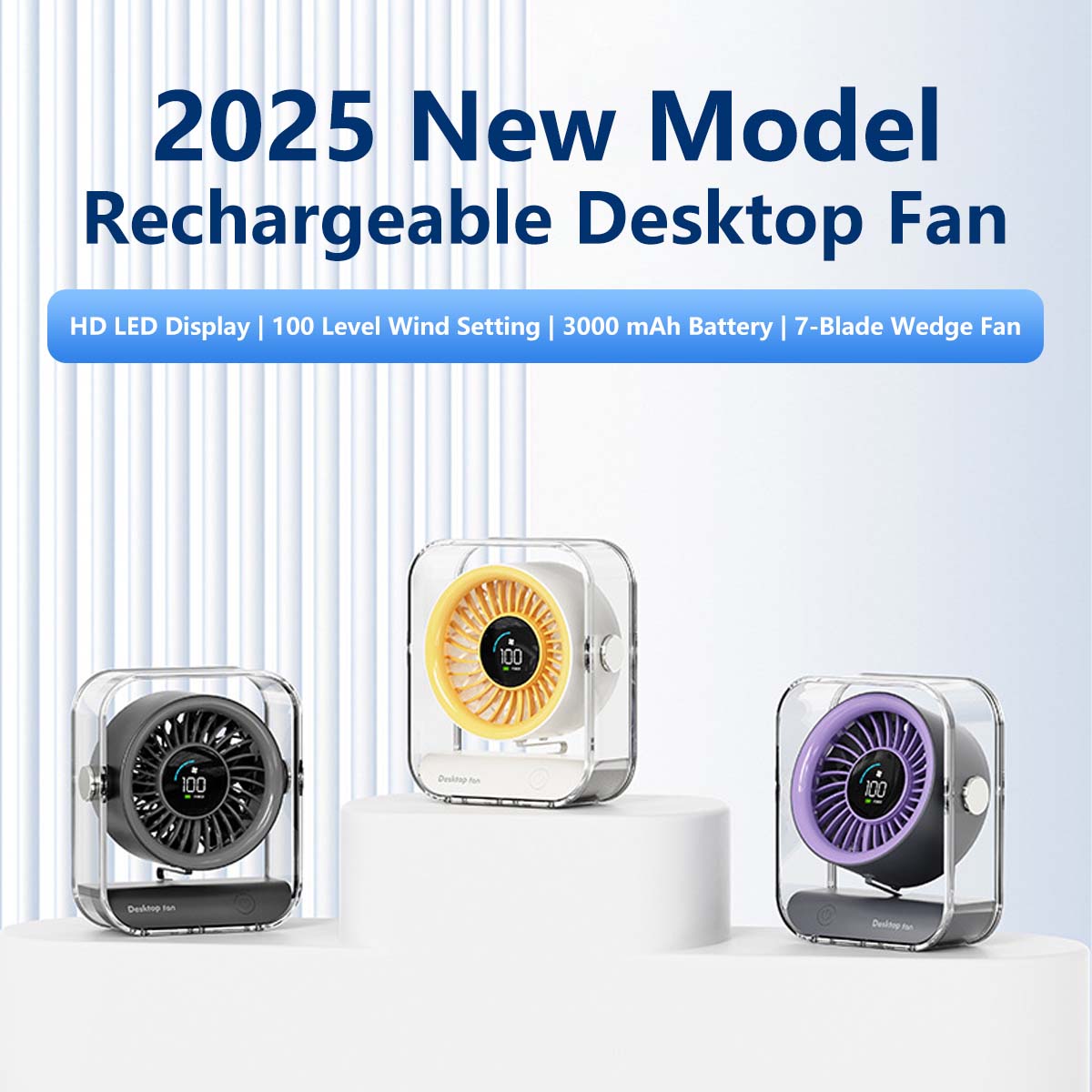 Rechargeable Desktop Fan 7-Blade Tornado Fan Ultra-Powerful Desktop Fan Long Range Cooling Wide Airflow Low Noise