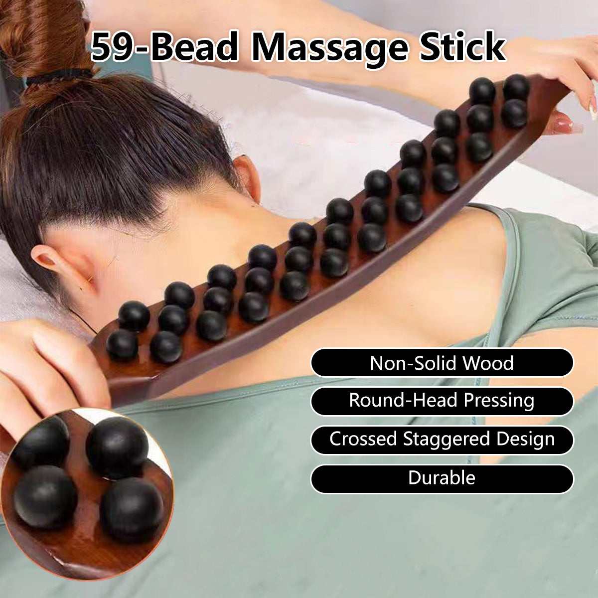 59-Bead Non-Solid Wood Massage Stick