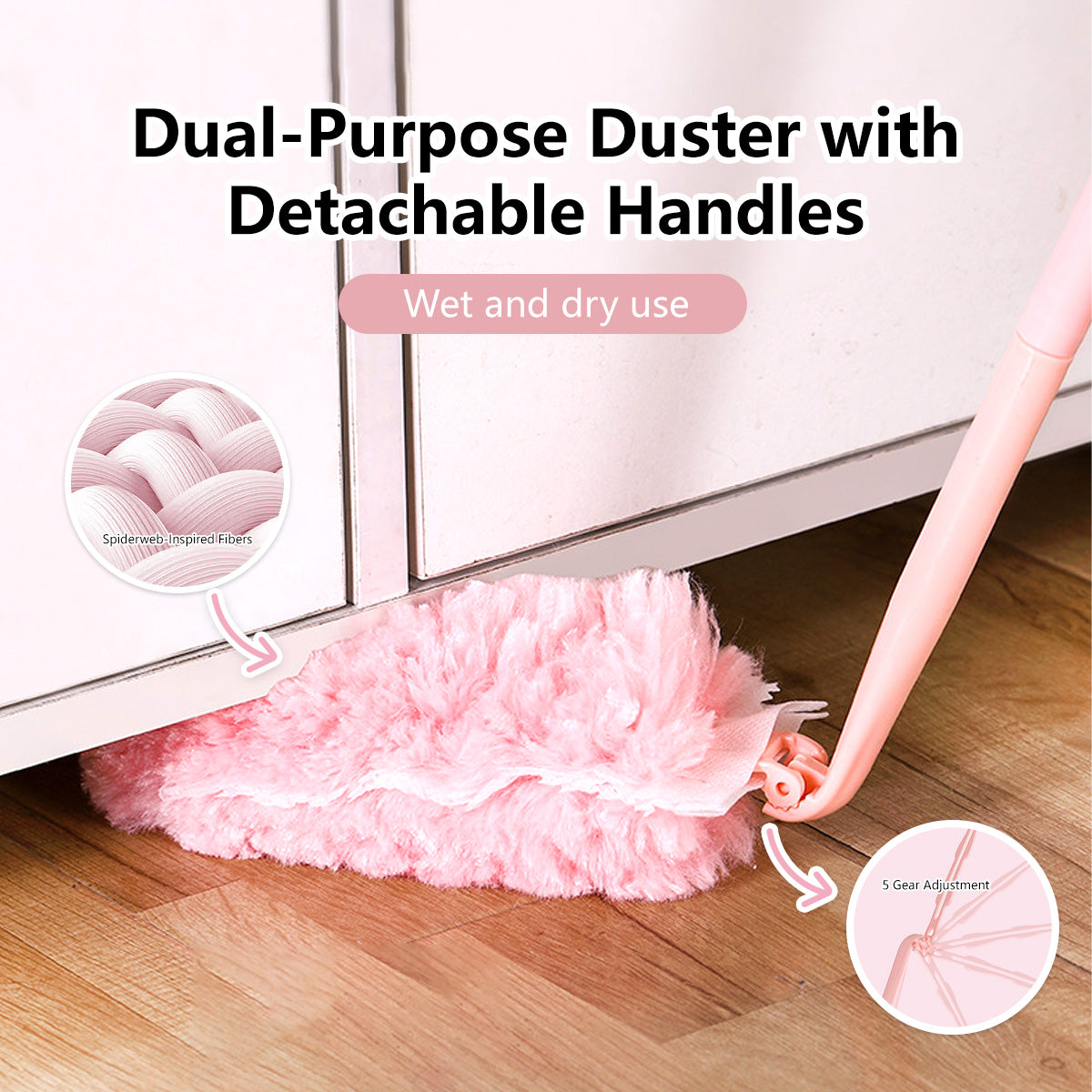 Dual-Purpose Duster with Detachable Handles Dry and Wet Use Flexible Handle Extandable Handle