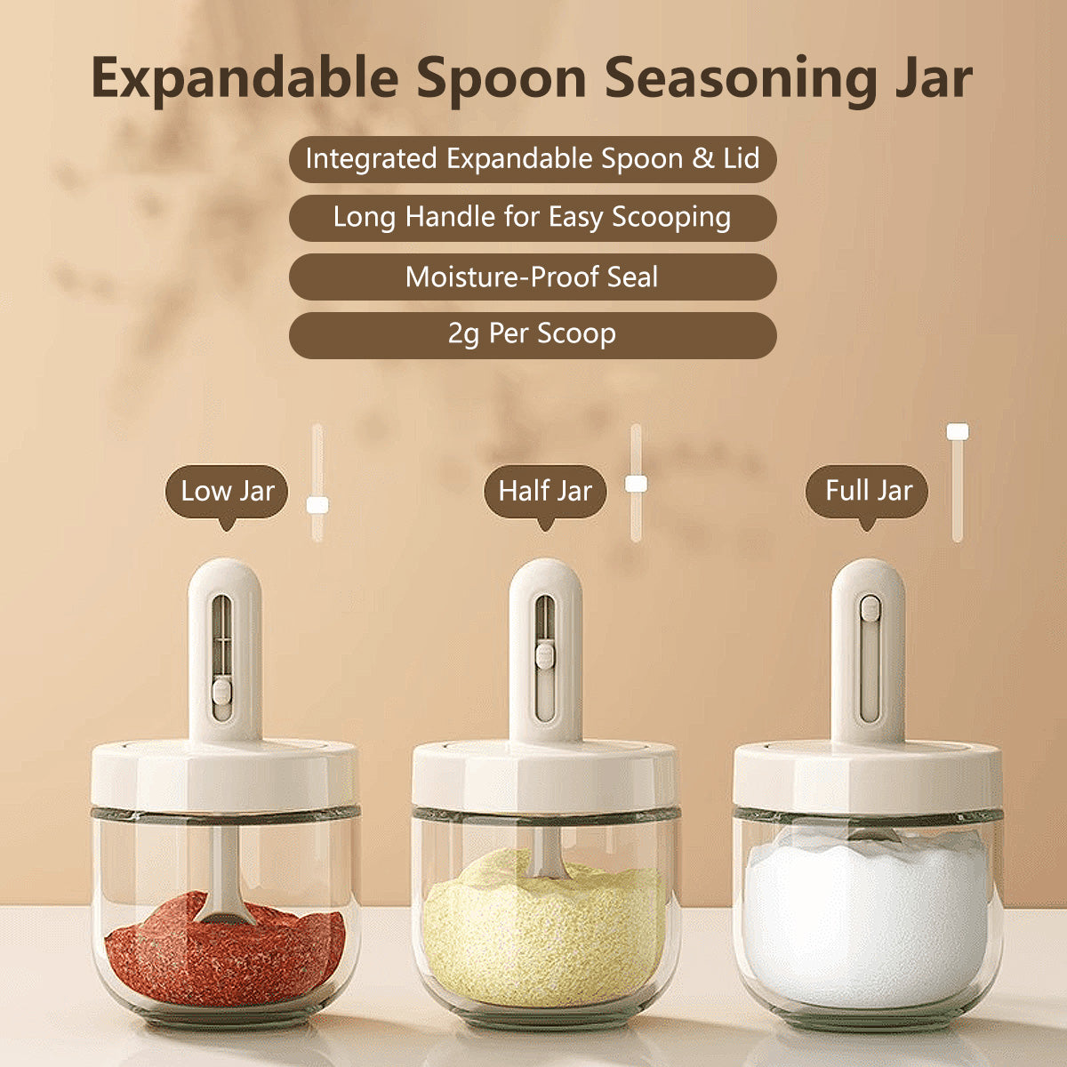 【Buy 1 Get 1 FREE at $9.90!】Expandable Spoon with Lid Seasoning Jar Moisture-Proof Spice Container