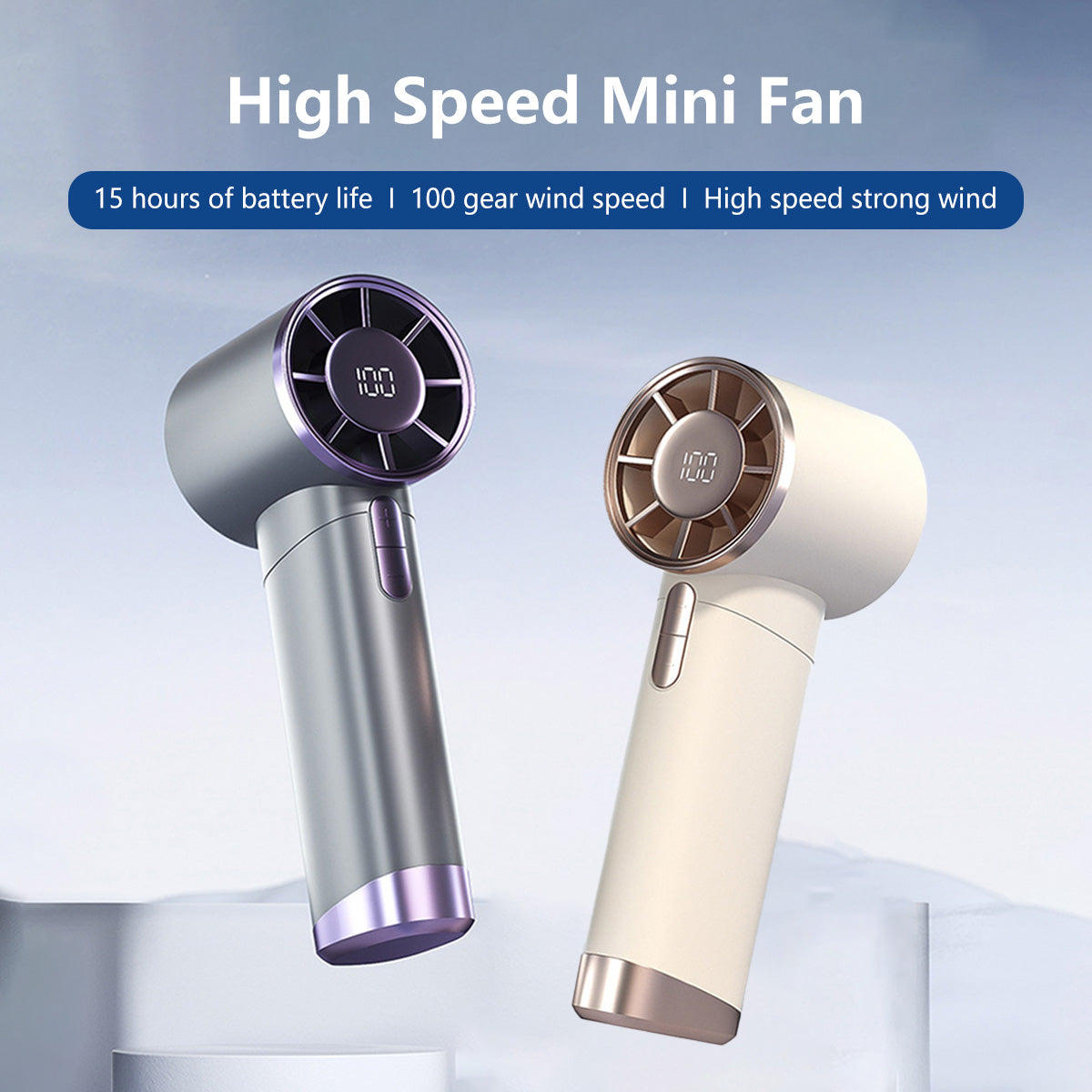 Portable Handheld Fan Strong Wind 100 Gear Wind Speed Compact Travel Fan Mini Fan USB Rechargeable Fan Digital Display