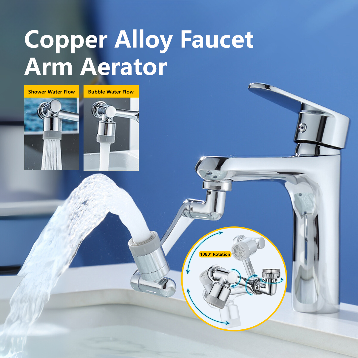 Faucet Arm Aerator Rotatable Triple Rotation Water Purification Filter Universal Threads Copper