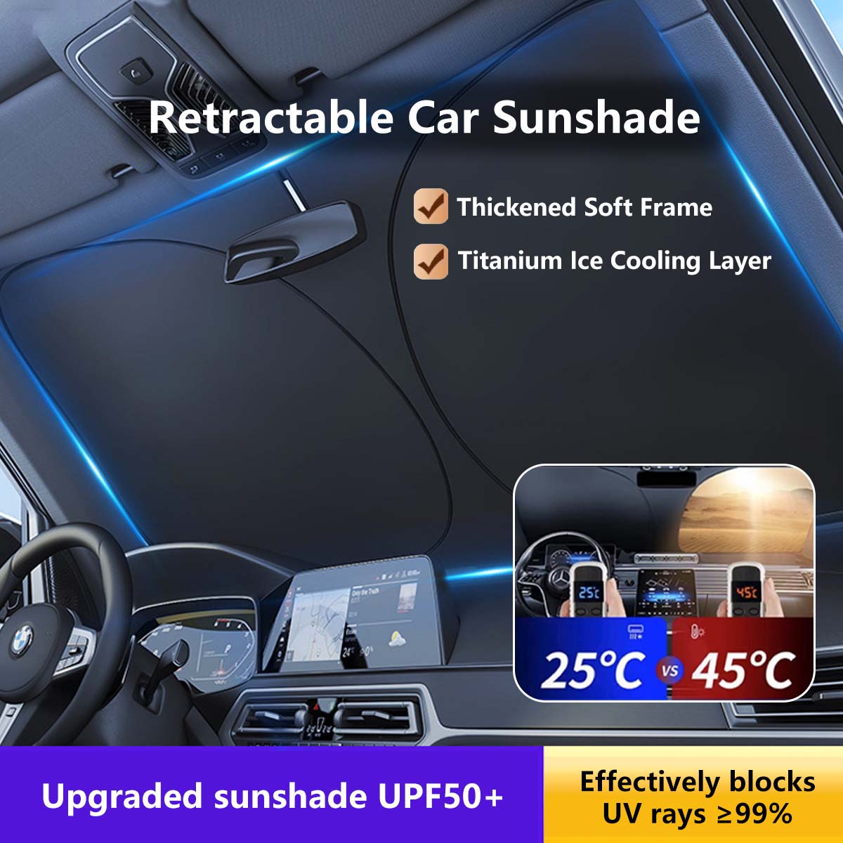 Retractable Car Sunshade Car Visor Built-in hear insulation UPF50+