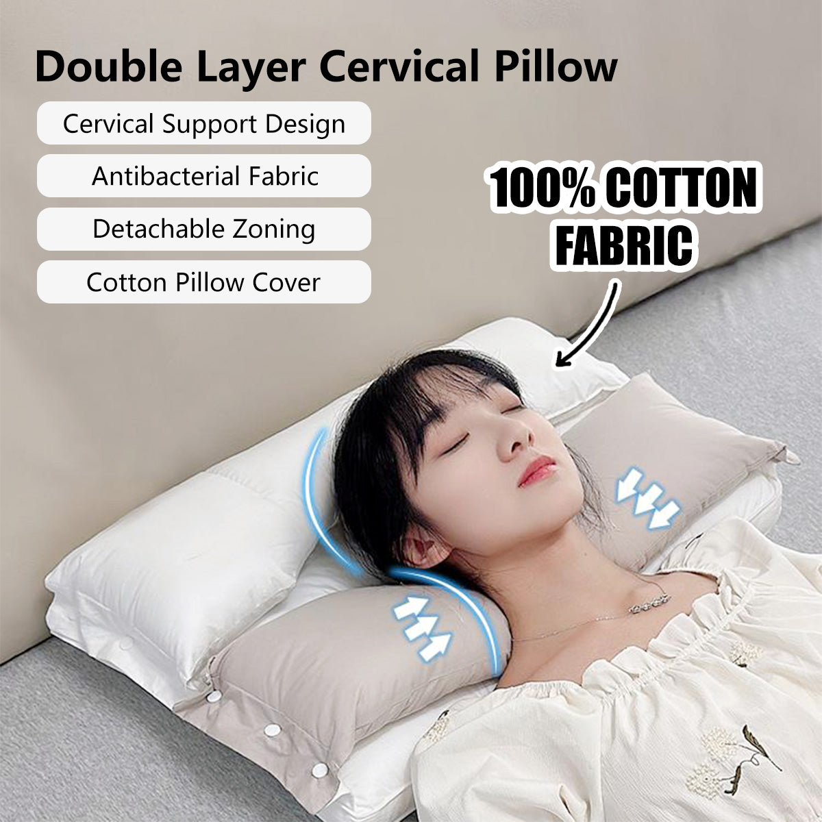Double Layer Cervical Pillow Detachable Multi-Purpose Neck Support Pillow