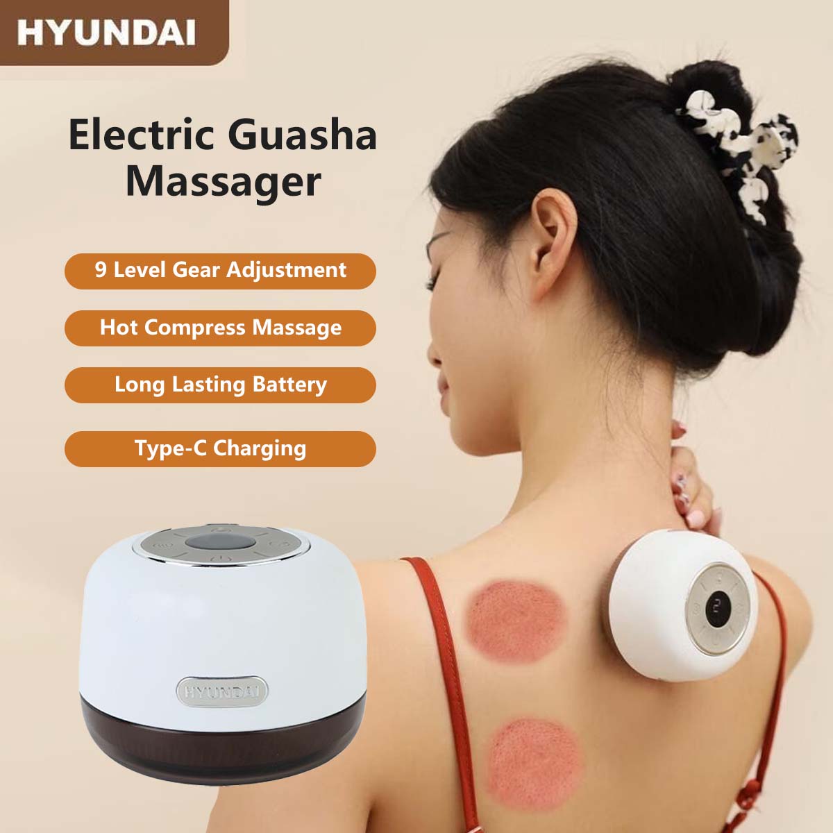 Portable Electric Guasha Massage 8 Level Gear Adjustment Type-c Charging Lightweight Hot Compress Massager