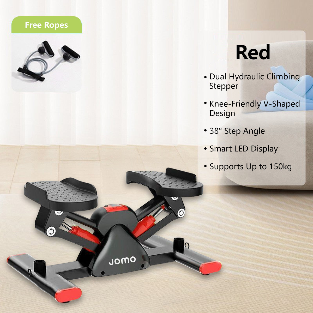 JOMO Indoor Mini Side Stepper with Resistance Band Mini-Stepper Machine V Stepper Home Fitness Exercise