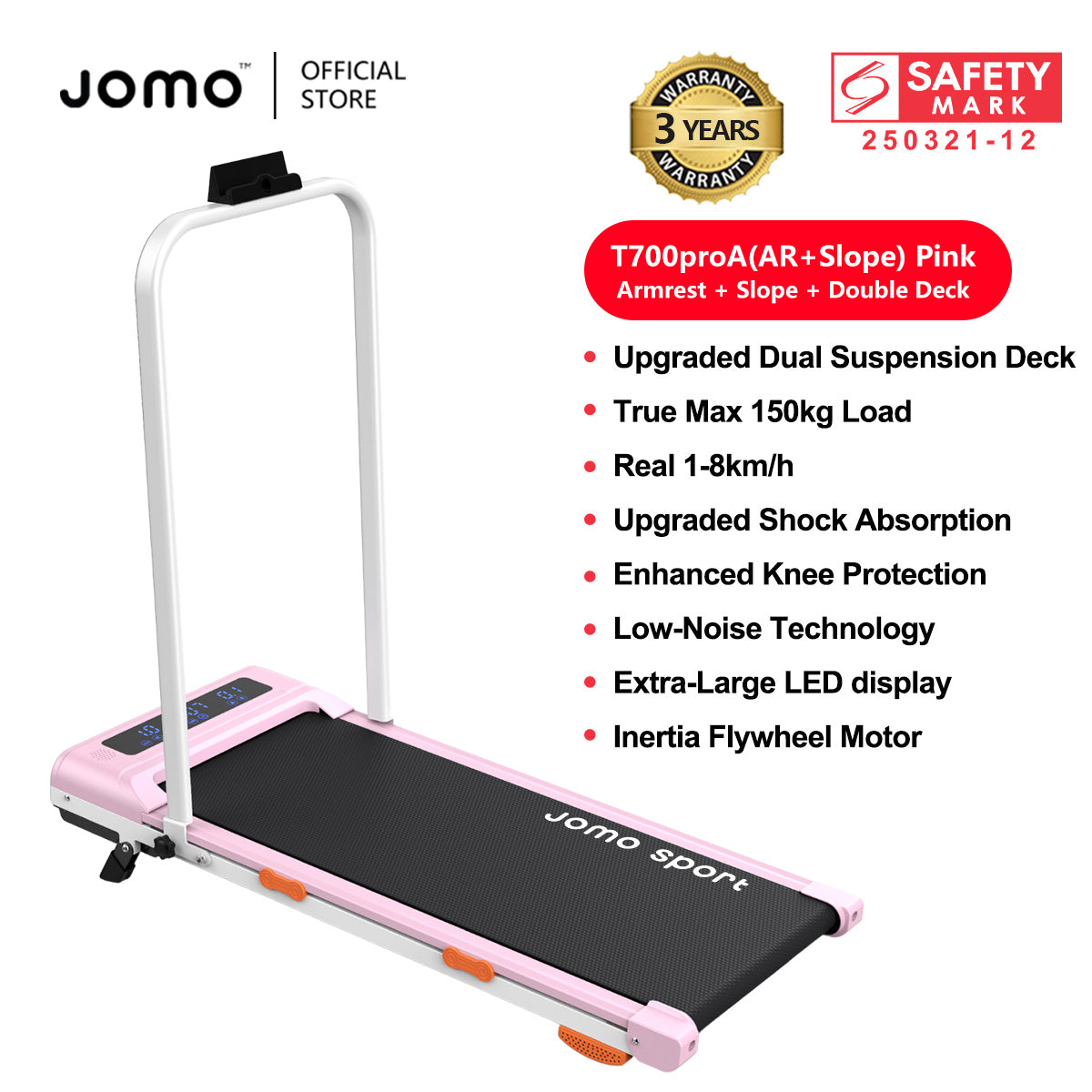 JOMO Foldable Treadmill Upgraded Dual Suspension Deck Treadmill LED Display incline Shock Absorption