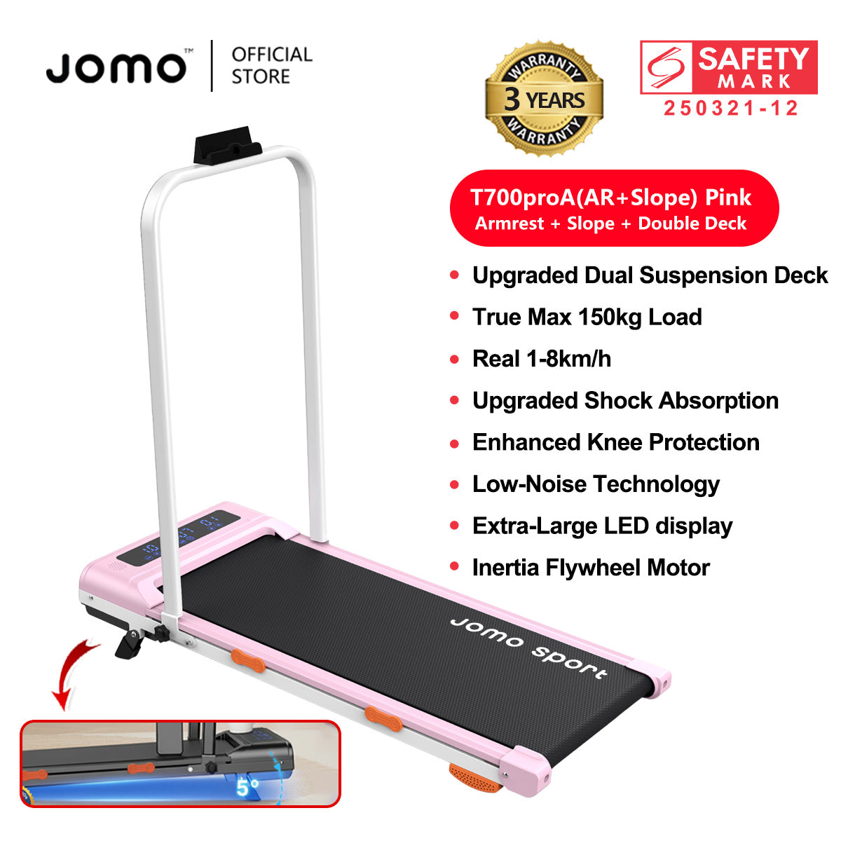 JOMO Foldable Treadmill Upgraded Dual Suspension Deck Treadmill LED Display incline Shock Absorption