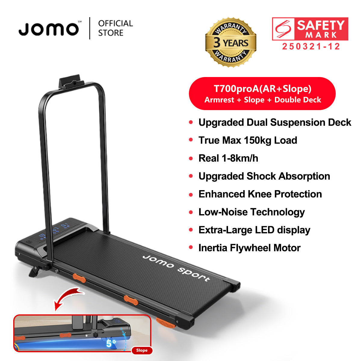JOMO Foldable Treadmill Upgraded Dual Suspension Deck Treadmill LED Display incline Shock Absorption